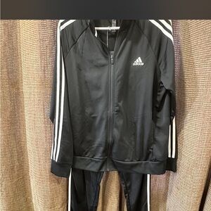 Adidas Black Jacket and Pants with White Accents